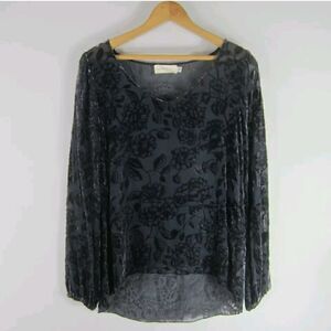 NWOT 4 Love & Liberty JOHNNY WAS Gray Sheer Silk Velvet Floral Tunic L